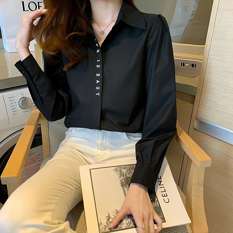 

Шифоновая женская блузка, свободная рубашка-поло для девушек, Модный летний топ с длинным рукавом, повседневные однотонные женские блузы, д...