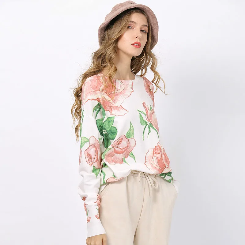 

Женский трикотажный свитер с длинным рукавом, свободного покроя