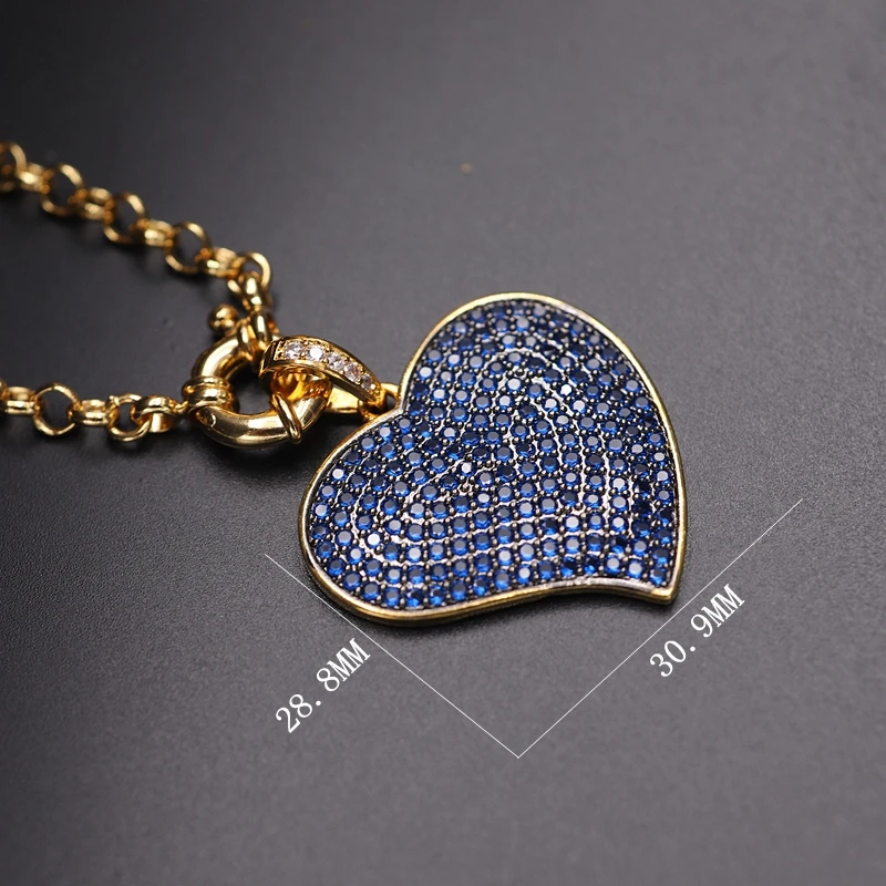 

Cubic Zircon Big Heart Pendant Necklace For Women Gold Color Chain Crystal Peach Heart Punk Choker CZ Fashion Party Jewelry 2020