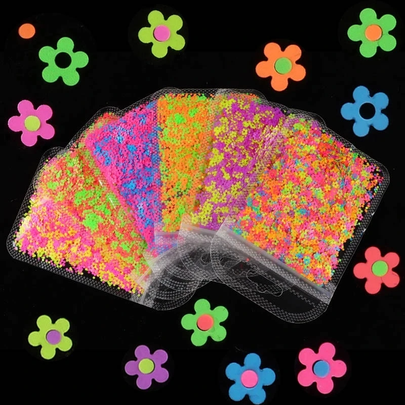 Mixed Colors 4MM Neon Flower Nail Sequins Fluorescence Sparkly Glitter Flakes Nail Art Slices Gel Polish Manicure 3D Decorations