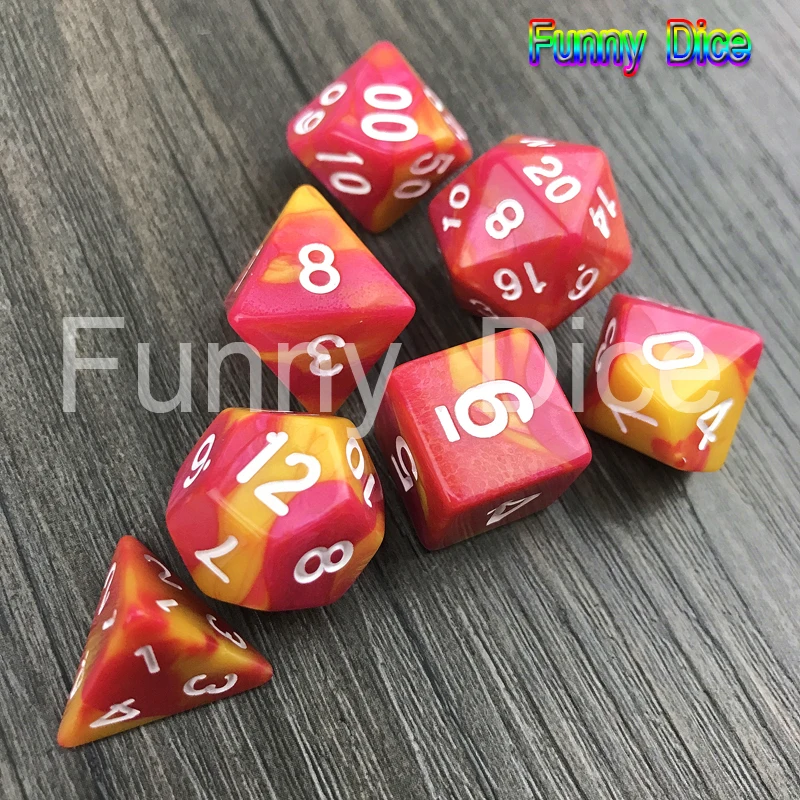 Pink Yellow Новое поступление 7 шт. 2-х цветный набор Игральный костей с Туманность эффект d& игральная кость комплект d4, d6, d8, d10, d%, d12, d20 многогранные кубики, ролевые игры кубик для настольной игры - Цвет: Pink Yellow