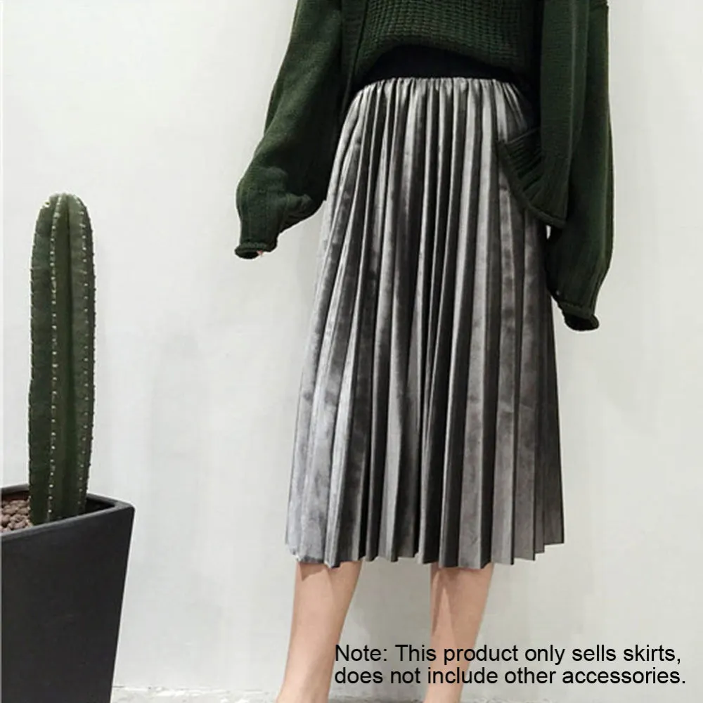 Юбка женская плиссированная эластичная средней длины однотонная Повседневная