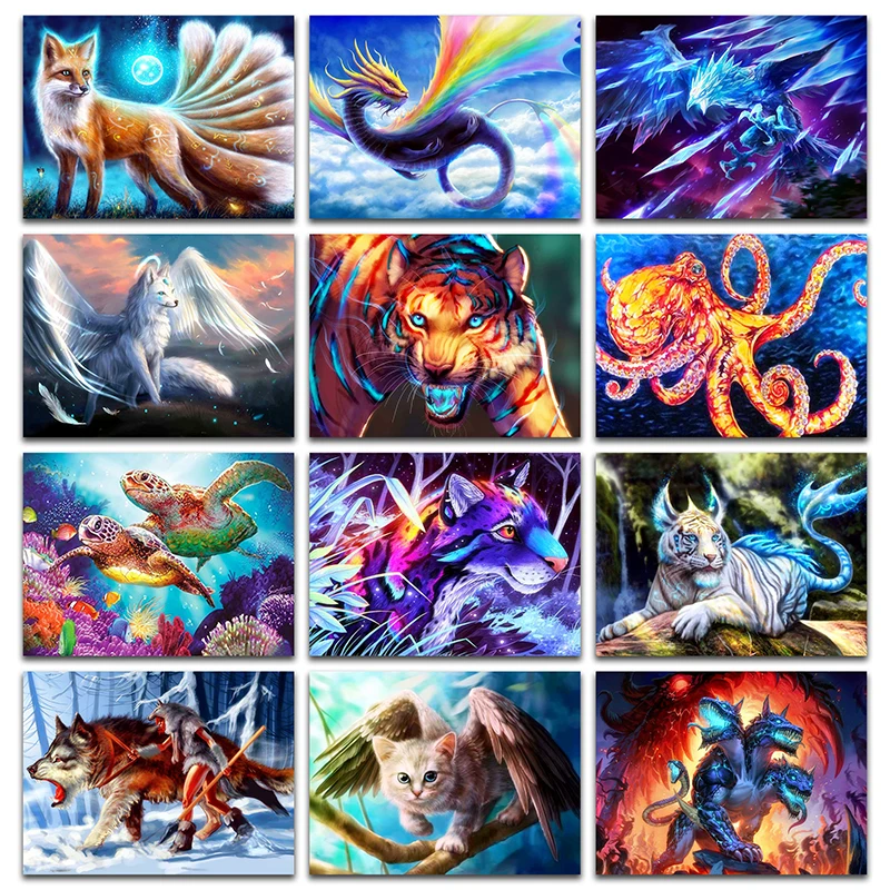 Полностью Квадратный бриллиант 5d Вышивка крестиком лиса лев тигр черепаха