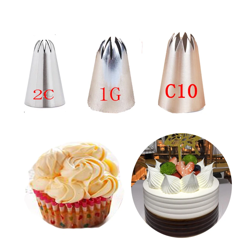 #1G # 2C C10 3 шт. 10 зубьев большие насадки для глазировки цветочные украшения торта