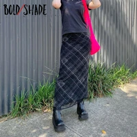 bold shade 90s fashion grunge goth long skirts for women plaid double layers summer indie harajuku maxi skirt y2k vintage outfit