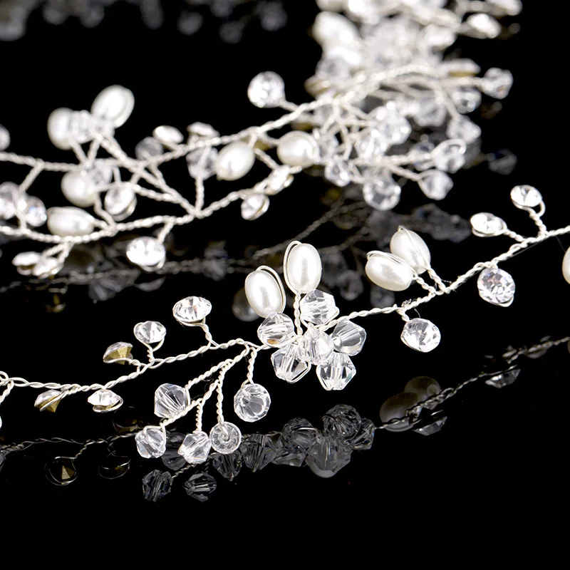 

Handmade Luxury Crystal 1.5 M Long Bridal Headband Headpiece Pearl Hairbands Wedding Bride Head Chain Hair Accessories