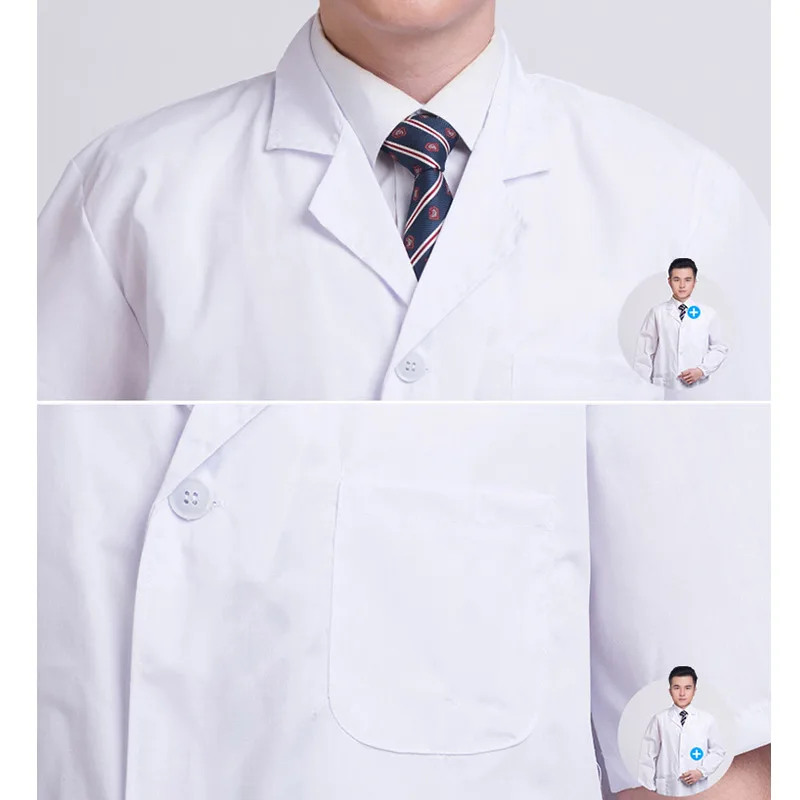 

Summer Unisex White Lab Coat Short Sleeve Pockets Uniform Work Wear Doctor Nurse Clothing MU8669 NEW 2021