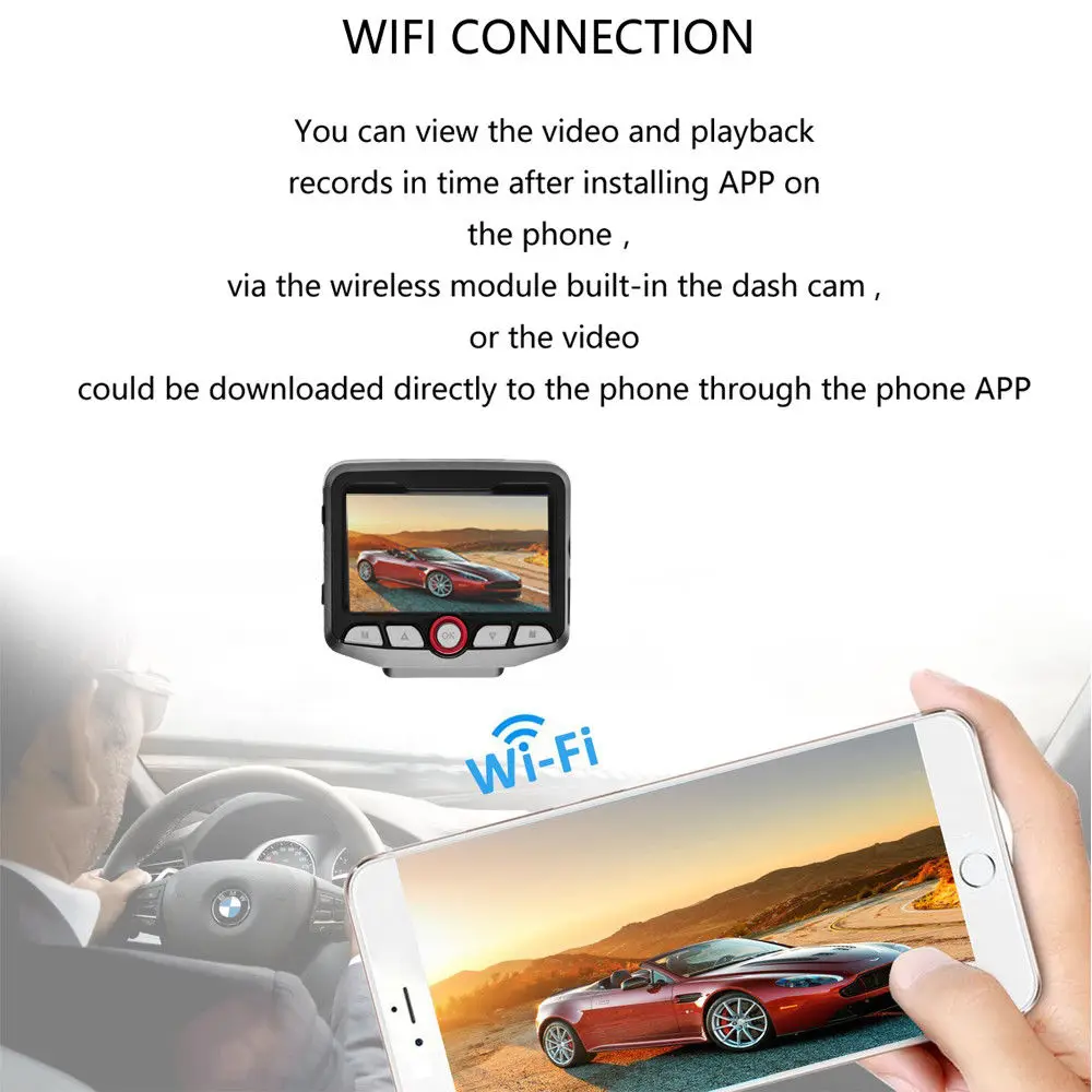 Podofo Автомобильный видеорегистратор 2 45 &quotWiFi Novatek 96658 камера Full HD 1080P с камерой
