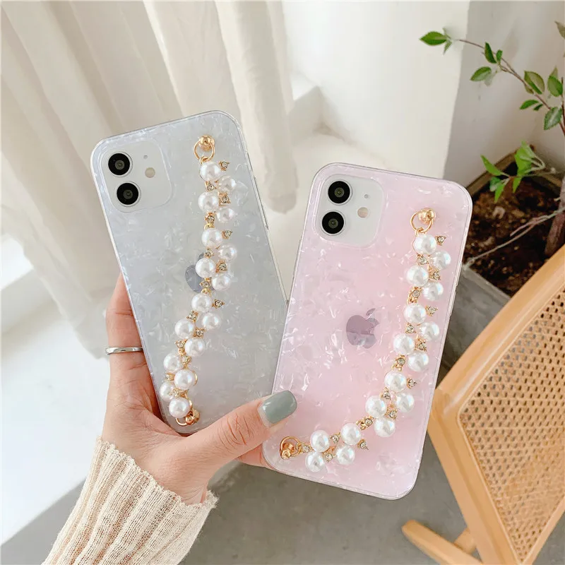 

Luxury Glitter Shell Bracelet Case For OPPO Reno 6 5 Pro Reno 4 3 Pro 4SE 4Z 5G 4F 4Lite Reno 2 Z 2F ACE Chain Strap Pearl Cover