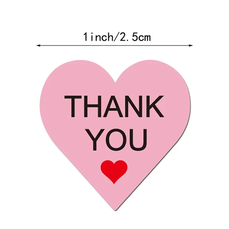 1 Roll 2 Styles Pink Heart Thank You Wedding Stickers for Shopping Small Shop Local Handmade Baking Gift Decor Labels Sticker | Канцтовары