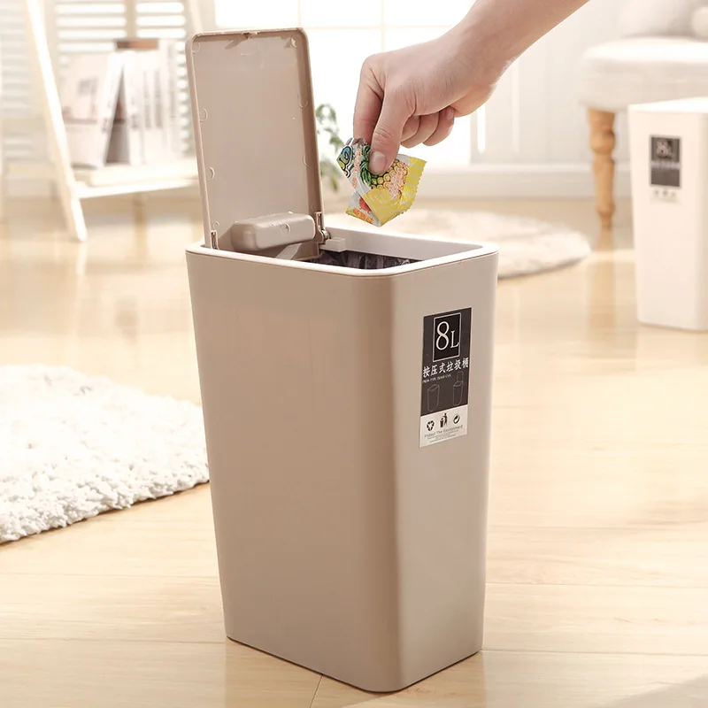 

8L Garbage Waste Bin Kitchen Storage Trash Home Recycling Bins Bathroom with Cover Rectangular Plastic High Quality Trash Basket