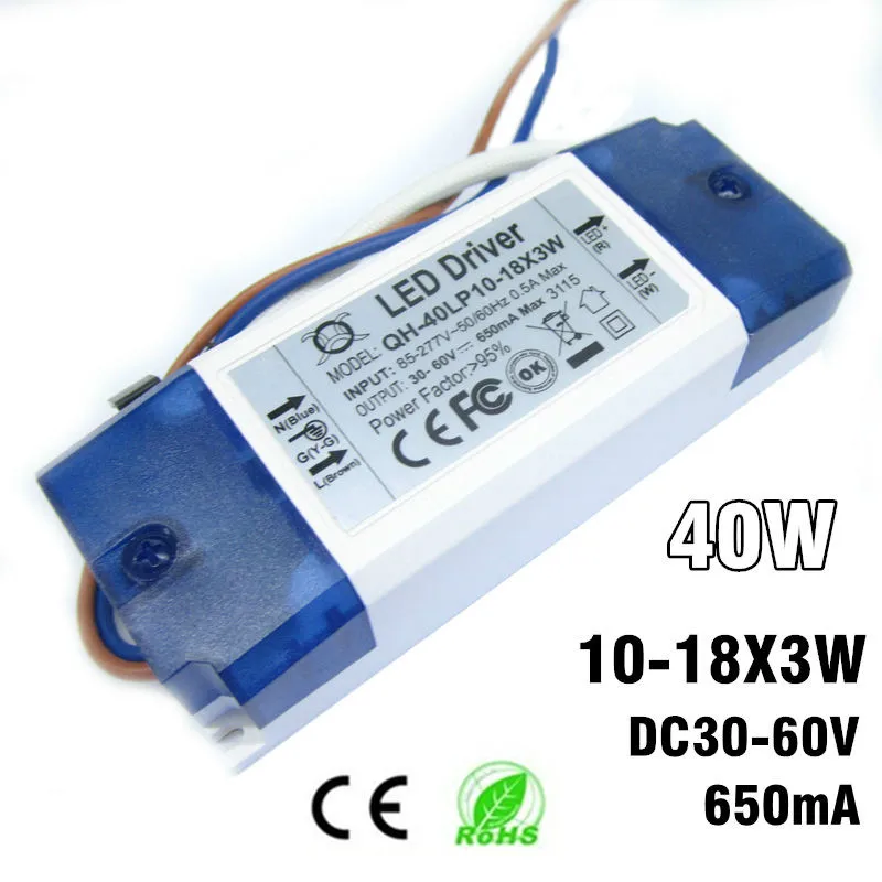 Fuente de alimentación de Controlador LED, transformadores de iluminación de corriente constante para reflector, 30W, 40W, 10-18x3W, 600mA, DC30-60V, 1-10 unidades
