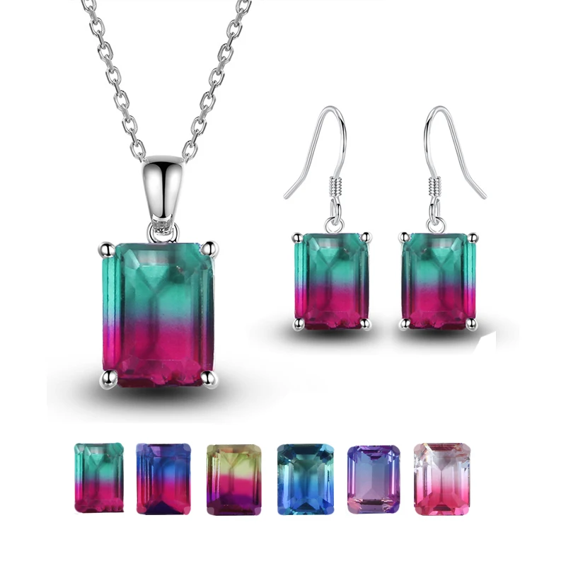 Женский комплект из колье и серёг с кристаллами градиентом|Ювелирные наборы| |