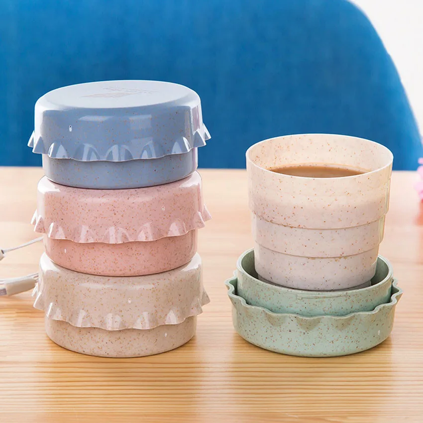 Складная чашка портативная пшеничная соломенная бутылка для воды пластиковая