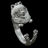 1pcs retro punk pomeranian ring free size cute hippie animal pomeranian dog ring jewelry for pet lovers
