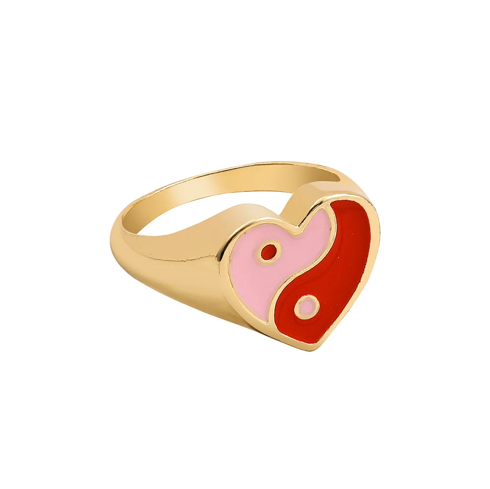 

New Women's Alloy Ring Teens Fashion Personality Exaggerated Metal Peach Heart Dripping Oil Jewelry Accessories Gift for Friends