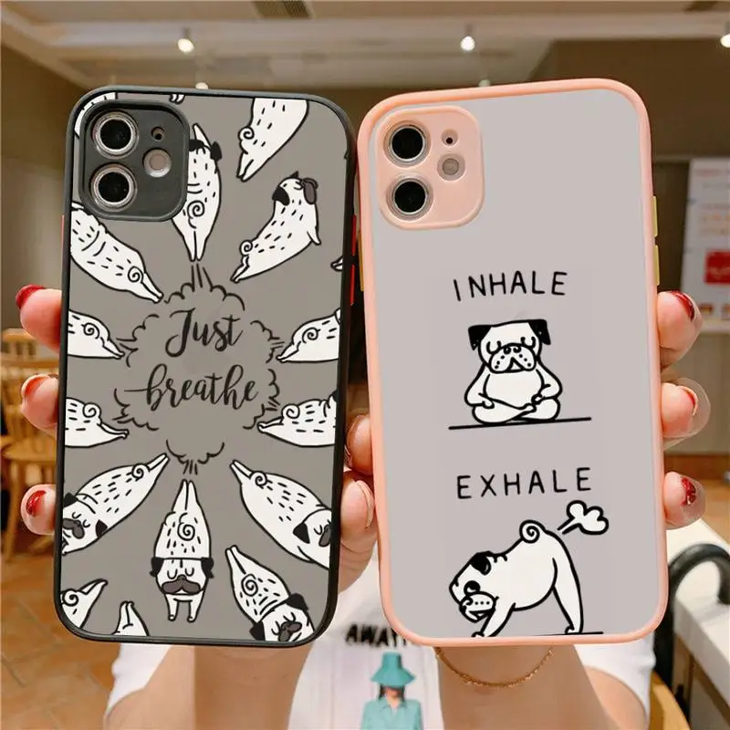 

INS Funny Art Yoga Phone Case For iphone 12 11 13 Pro Max X XS Max XR 7 8 6 Plus 12mini Translucent Matte Shockproof Case