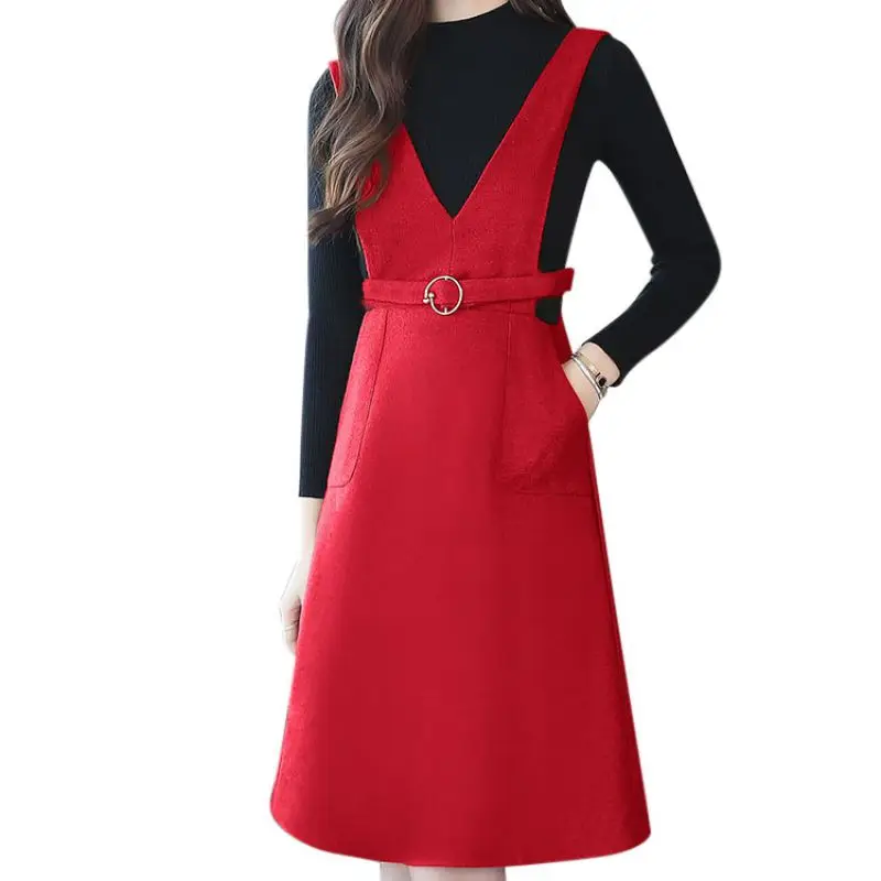 M 2020 Winter Dress Women Sexy Long Sleeve Dot Print Tight Contrast Color A-line Slim Fake Two-Piece vestidos | Женская одежда