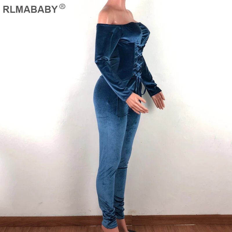 Rlmaaby корсет с открытыми плечами сексуальный бархатный комбинезон с длинным рукавом бандажный комбинезон женский комбинезон с карманами клубный цельный комбинезон