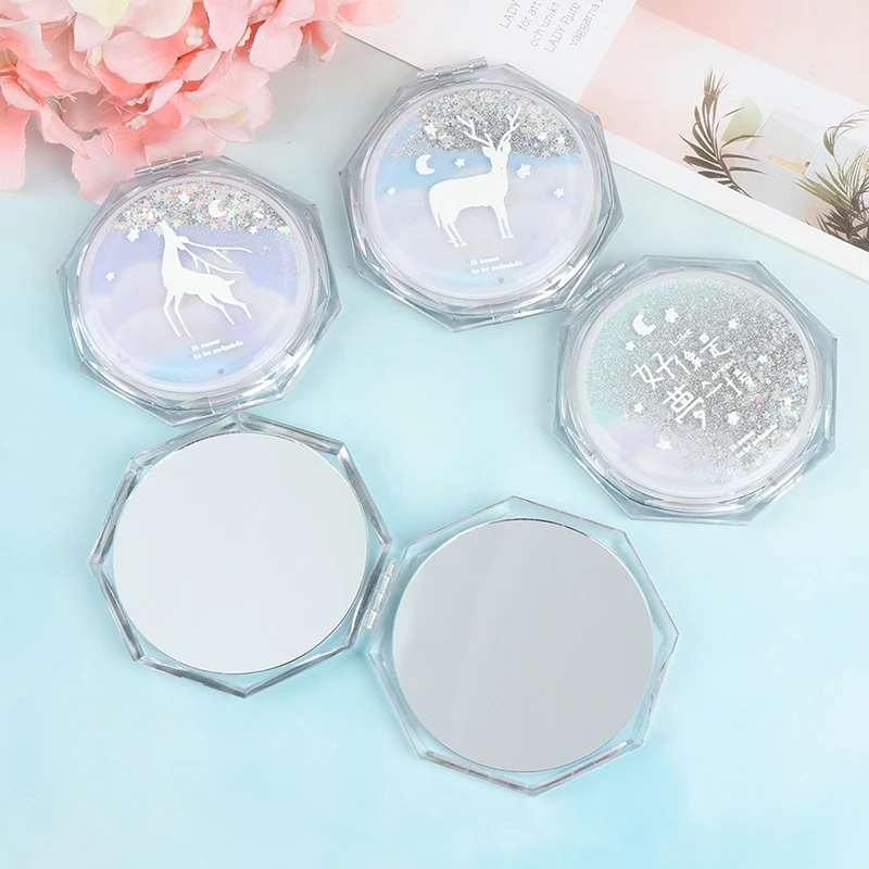 Портативное двухстороннее складное мини зеркало для макияжа с струящимся