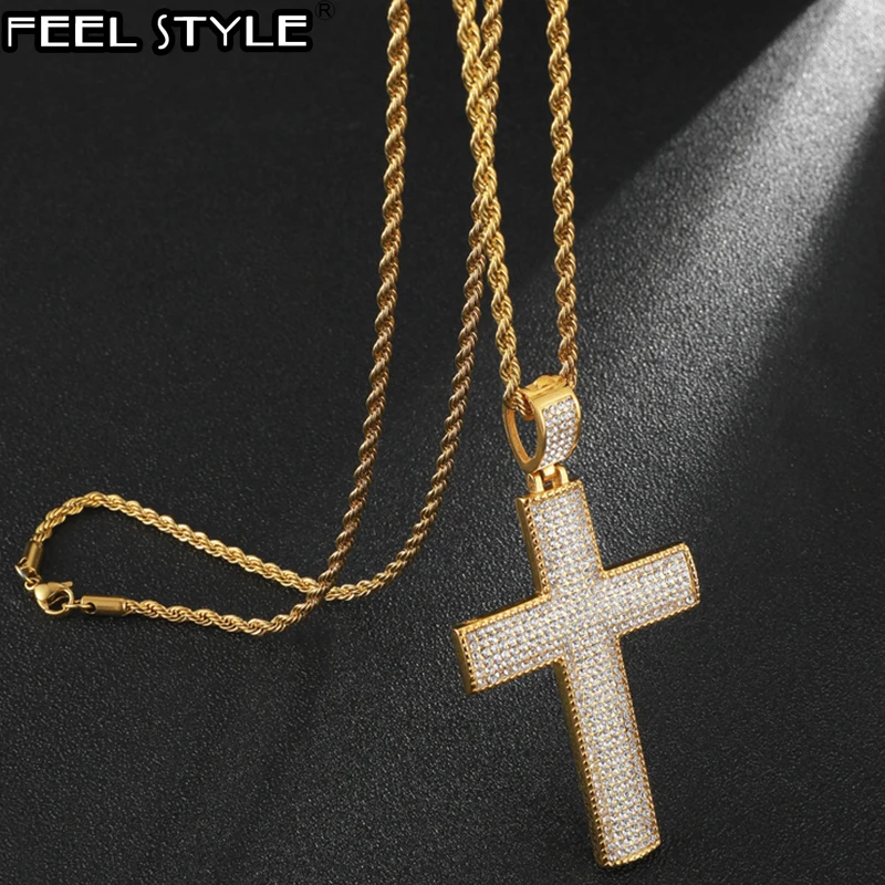 Хип хоп 316L нержавеющая сталь Iced Out микро проложить кулон крест со стразами