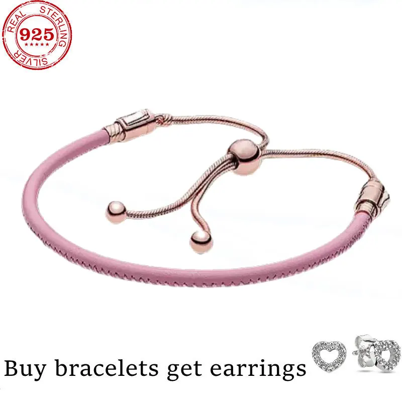 

Original Multicolor Double Leather With Logo Button Clasp Bracelet Fit Fashion 925 Sterling Silver Bangle Bead Charm DIY Jewelry