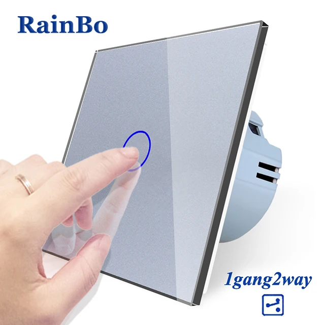 Gray Rainbo Фирменная Новинка Кристалл Стекло Панель стена ЕС Стандартный 110~ 250 В сенсорный выключатель Экран настенный выключатель света 1gang2way A1912CW/B - Цвет: Gray