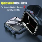 Защитный чехол + закаленное стекло для Apple Watch 7 Чехол 45 мм 41 мм прозрачный мягкий ТПУ бампер Защита экрана для IWatch серии 7 Чехол