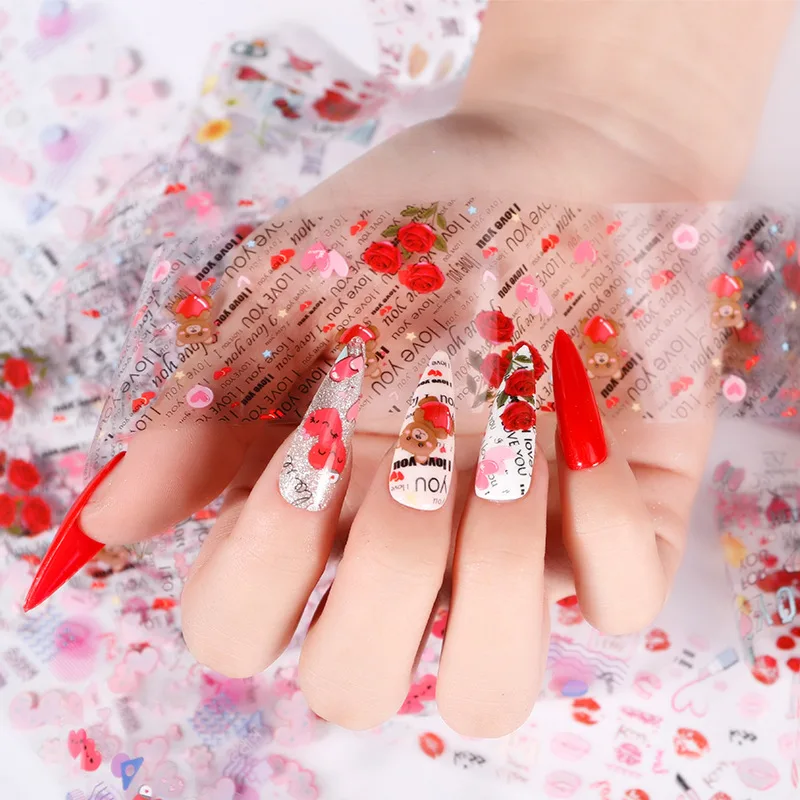 

Valentine's Day Nail Art Sticker Starry Paper Flame Lips Love Butterfly Floral Plaid Starry Sky Transfer Paper Nail Decals