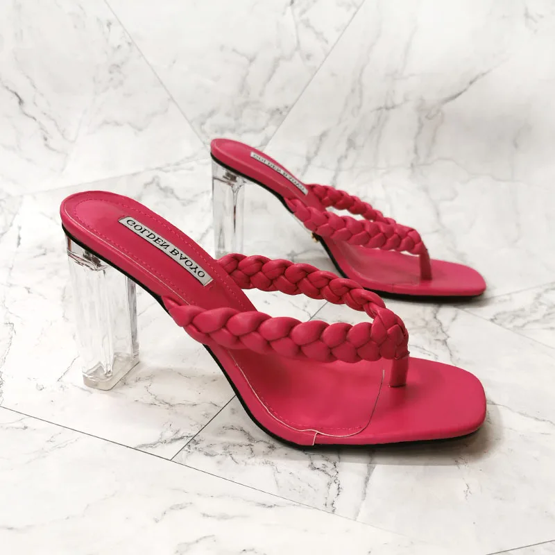 

Женские босоножки; Модные одноцветные шлепанцы без задника с открытыми пальцами; Женская высококачественная ткань с толстым каблуком обув...