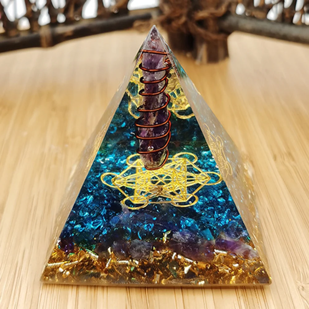 

Orgone Pyramid Natural Crystal Amethyst Peridot Healing Stone Energy Generator EMF Protect Meditation Tool Ore Crafts Ornament