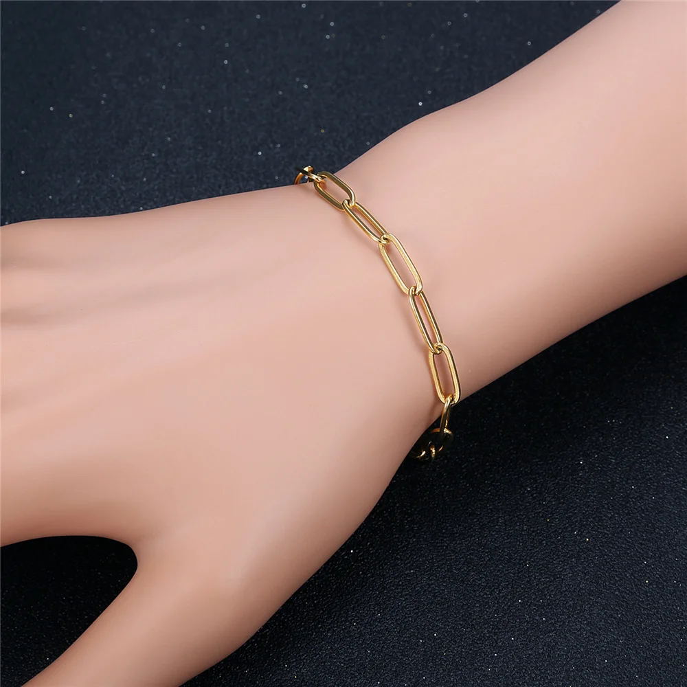 Купи 4mm Men Chain Bracelet Gold Color Paperclip Link Chain Bracelet for Men Women Punk Wrist Jewelry Braslet 2021 Dropshipping за 225 рублей в магазине AliExpress