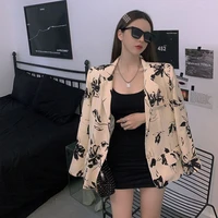 2021 hot spring and autumn womens suit retro chinese style blazer tops printing loose temperament show thin all match fashion