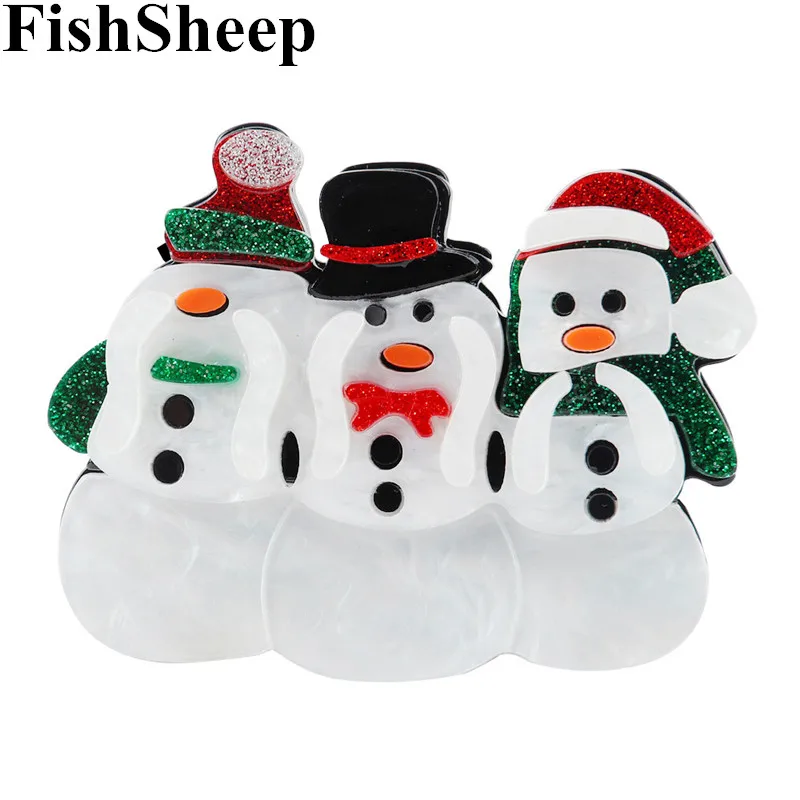 

FishSheep Christmas Snowman Acrylic Brooch For Women Handmade Resin Lovely Scarf Snowman Xmas Brooches Pins New Year Gifts