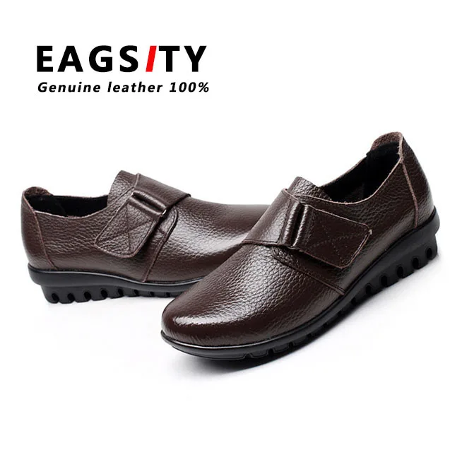 

EAGSITY Genuine Leather loafers for women casual flats shoes hook loop comfortable skid resistance work party sneaker footwear