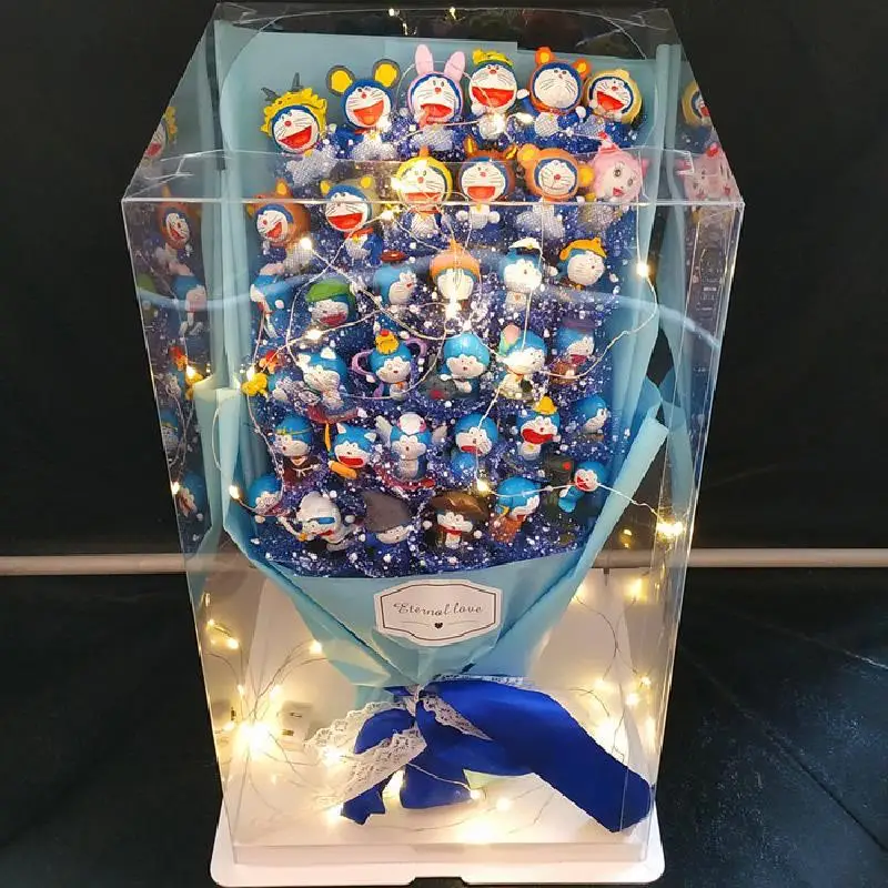 

36pcs Doraemon Anime Action Figure Model Bouquet Gift Toy Toilet Soap Rose Flower Cat Animal Dolls Romantic Gift Display Box