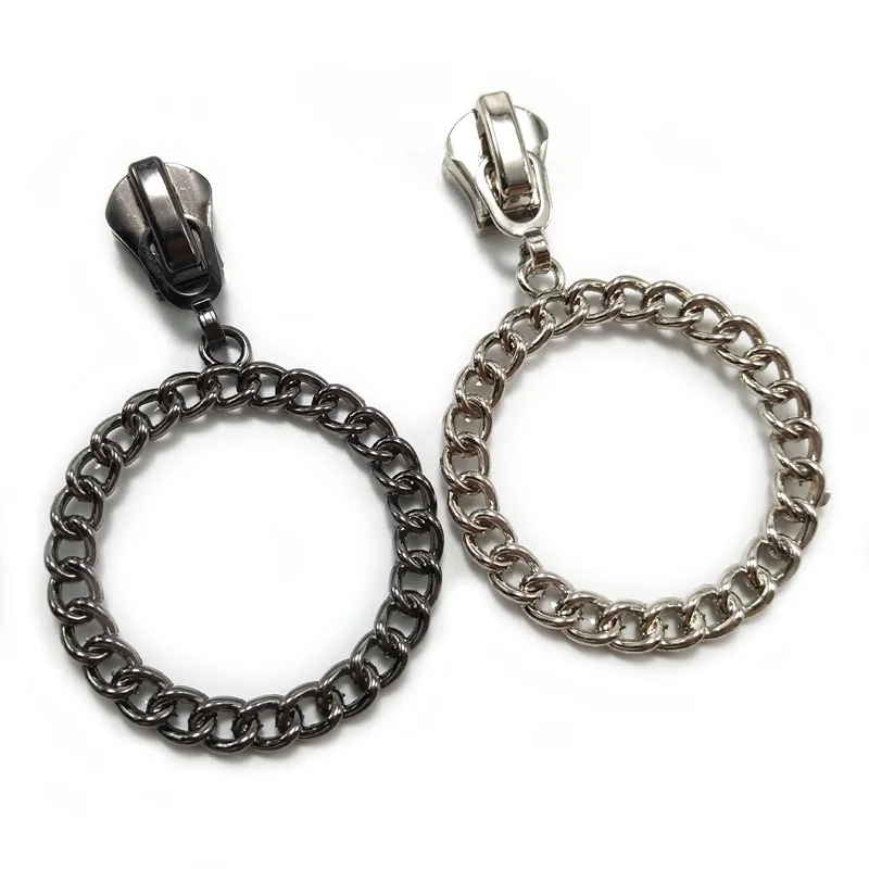 20pcs/lot, Unique Round Metal Chain Zipper Slider, 5#, 8# Zipper Pull for Fashion Garment