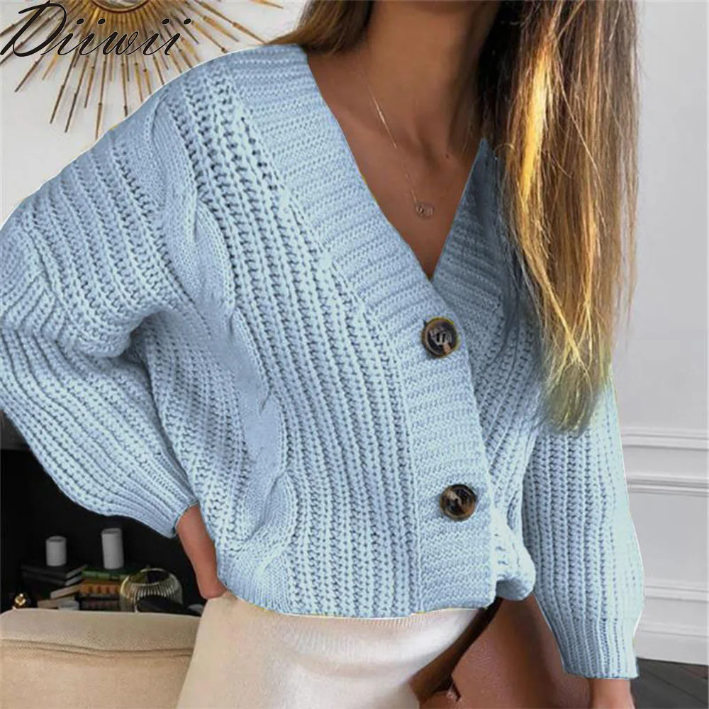 

Diiwii Women Faddish Short Cardigan Knitted Sweater Autumn Winter Long Sleeve V Neck Jumper Casual Streetwear Fashion Coat