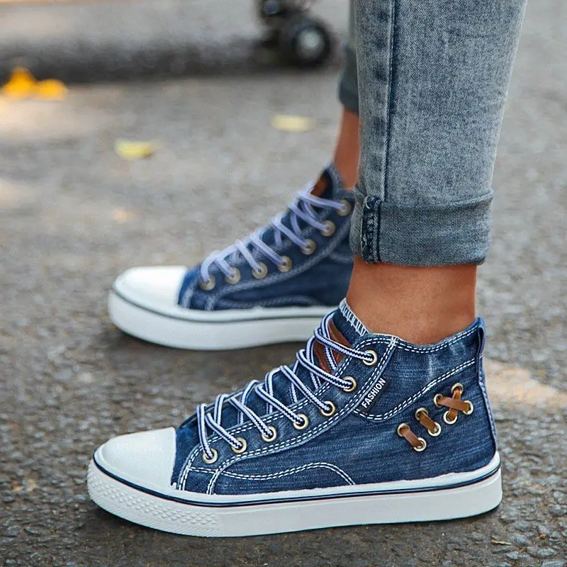 

2021 New Women's High Top Lace Up Flat Canvas Denim Shoes Sports Shoes Casual Fashion Versatile Classic Hot Sale 5KE360