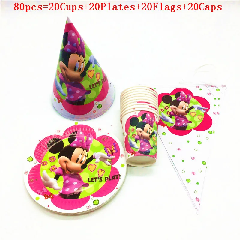 beipanqimao80pcs 113 шт./партия, Детские тарелки для вечеринки в честь Дня Рождения, Детские флаги с изображением Минни, скатерть с изображением мышей, чашки для украшения баннеров - Цвет: beipanqimao80pcs