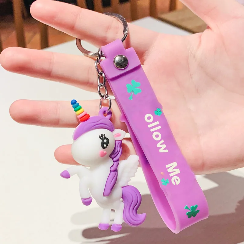 

Lovely Rainbow Unicorn Key Ring Female Korean Cartoon Pegasus Doll Creative Gift Lovers Bag Pendant