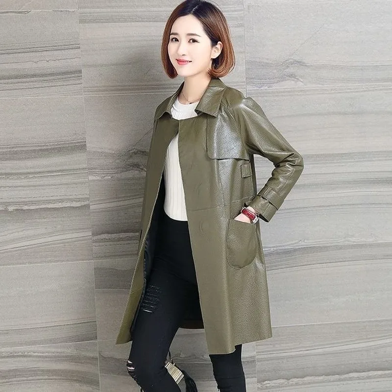 

2021 Spring Autumn Fashion Vintage Turndown Collar Pu Faux Leather Jackets Solid Slim Long Sleeve Jacket Women's Clothing Y643