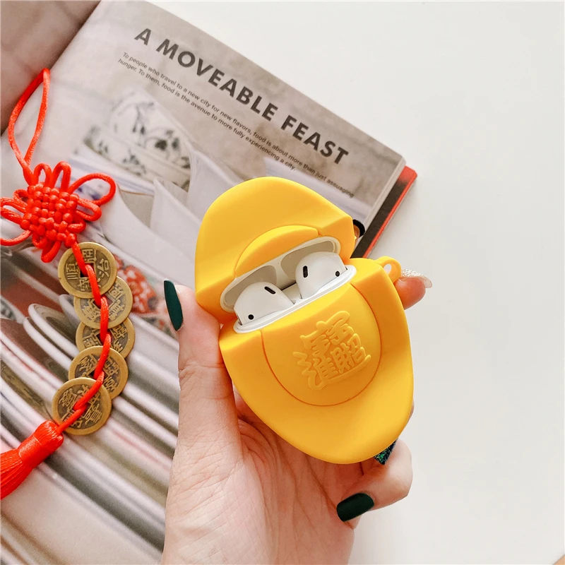 Чехол для наушников Airpods Pro силиконовый чехол с фонариком Lucky Yuanbao Anime мягкий Apple Air