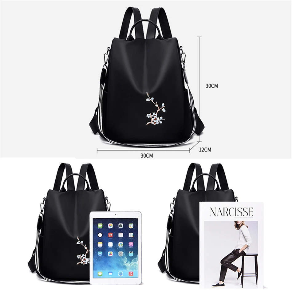 Женский водонепроницаемый рюкзак с защитой от кражи Черный винтажный дорожный