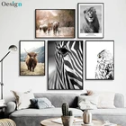 Декоративная Картина на холсте в скандинавском стиле, настенный постер с африканскими животными, львом, зеброй, коровой, домашнее украшение для гостиной и спальни