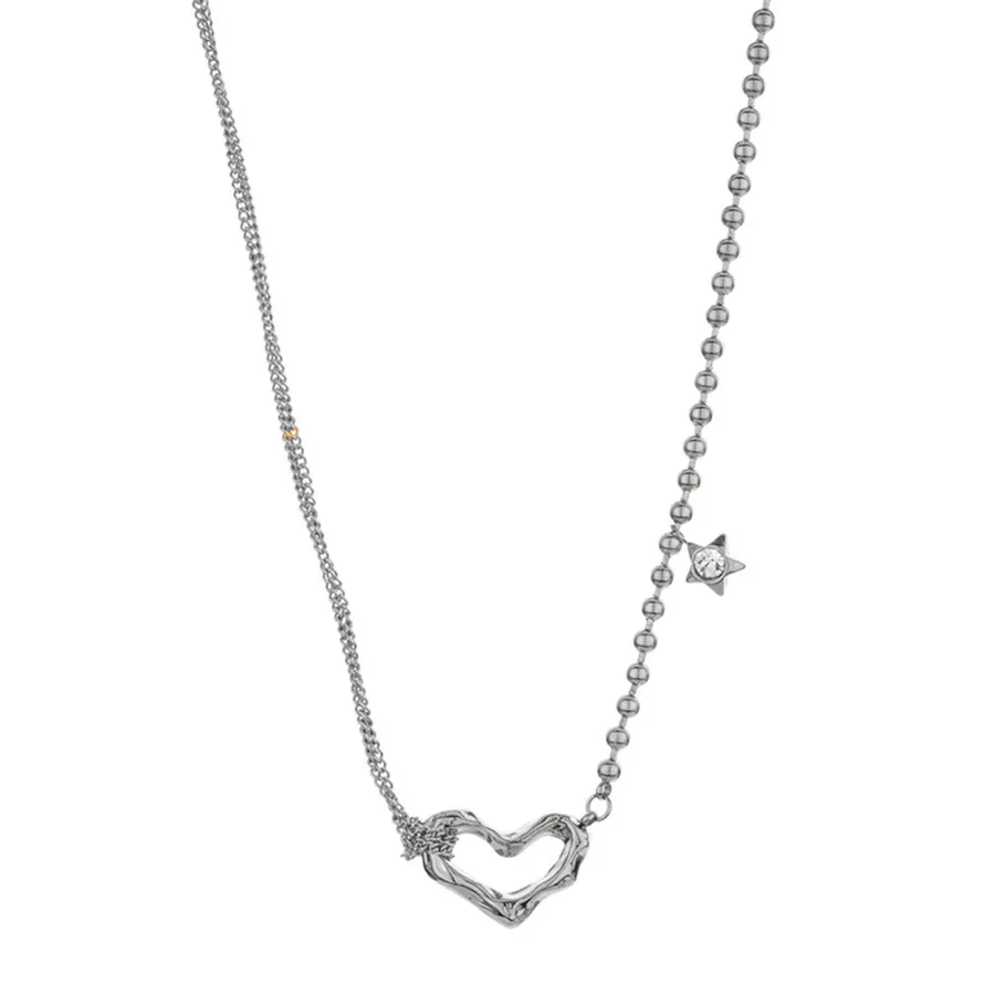 

New 2021 hollowed-out heart-shaped star necklace stainless steel bead chain asymmetric personality clavicle chain wholesale