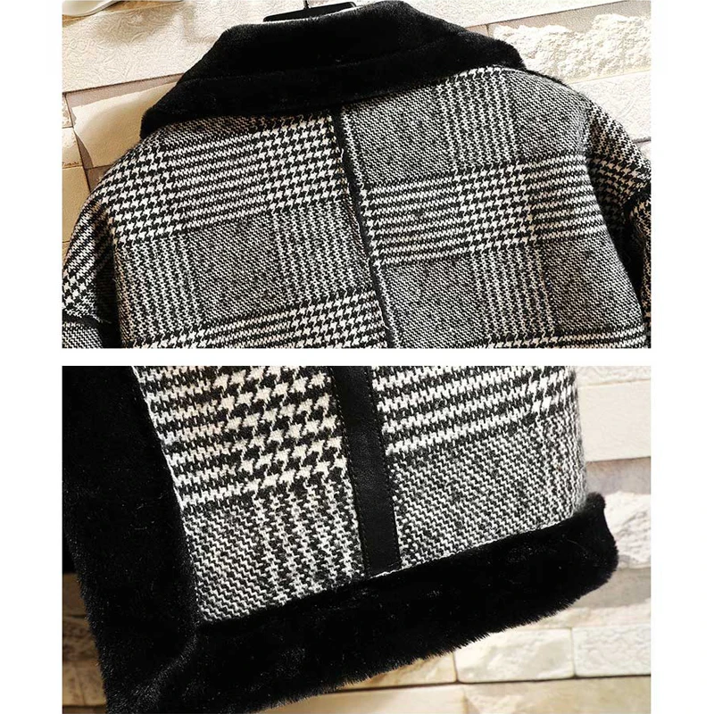 

Men Plaid Long Sleeved Parka Coat Men Jacket Men's NewAutumn Winter Lamb Fur male Overcoat Outerwear Coats Thicken Warm Coat