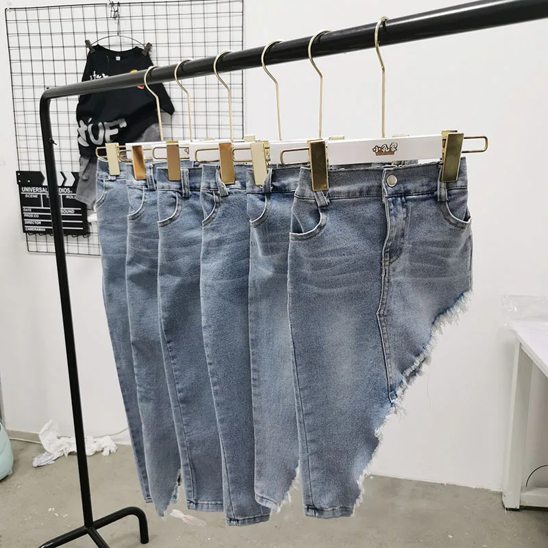blue jeans skirt baby girls toddler kids clothes fashion irregular ripped mini skirts tassel distressed denim 3 to12 yrs | Детская