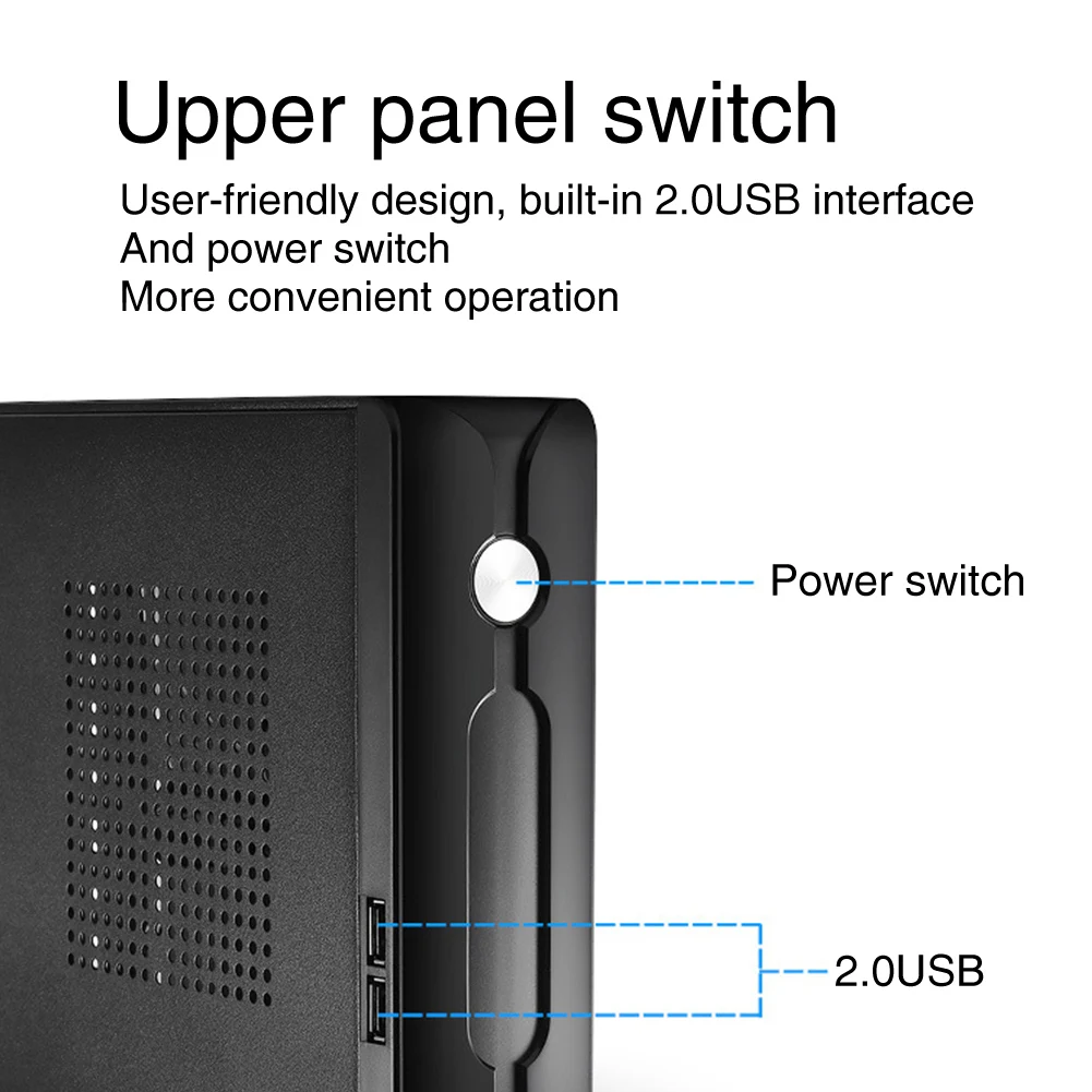 HTPC домашний 2,0 USB Электропитание чехол для компьютера металлический офисный хост Практичный Настольный мини ITX горизонтальный с отверстием радиатора шасси