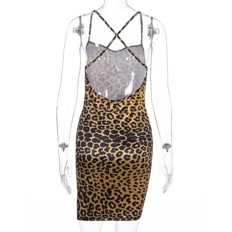 

Sexy Dress Women Summer Elegant Sling V-Neck Leopard Print Dresses Female Bodycon Short Oversized Spaghetti Strap Dress 2021